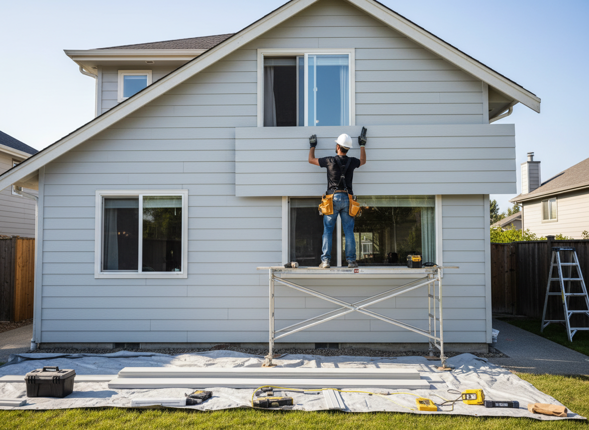 Contractors installing new siding